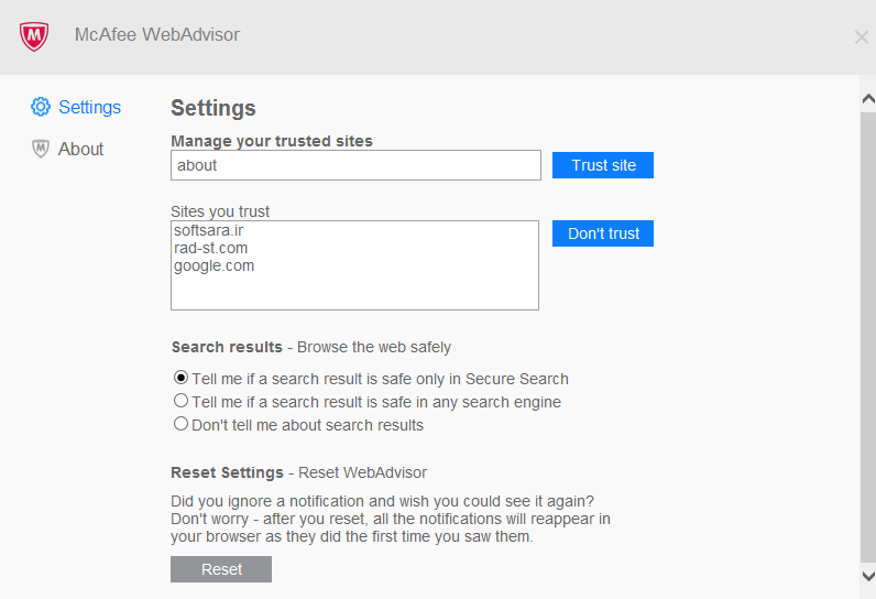 دانلود نرم افزار McAfee WebAdvisor