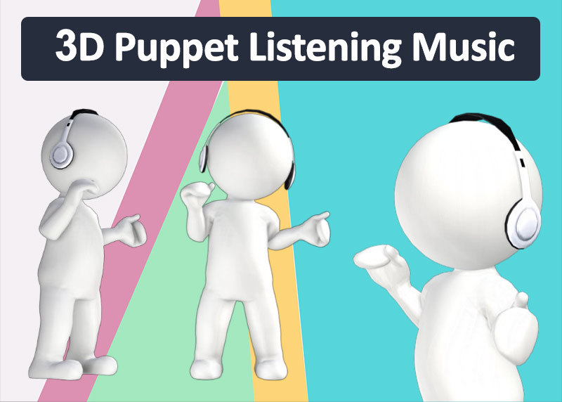 3D Puppet Listening Music